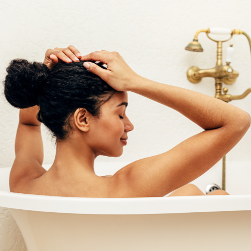 Woman clear clean skin in bath