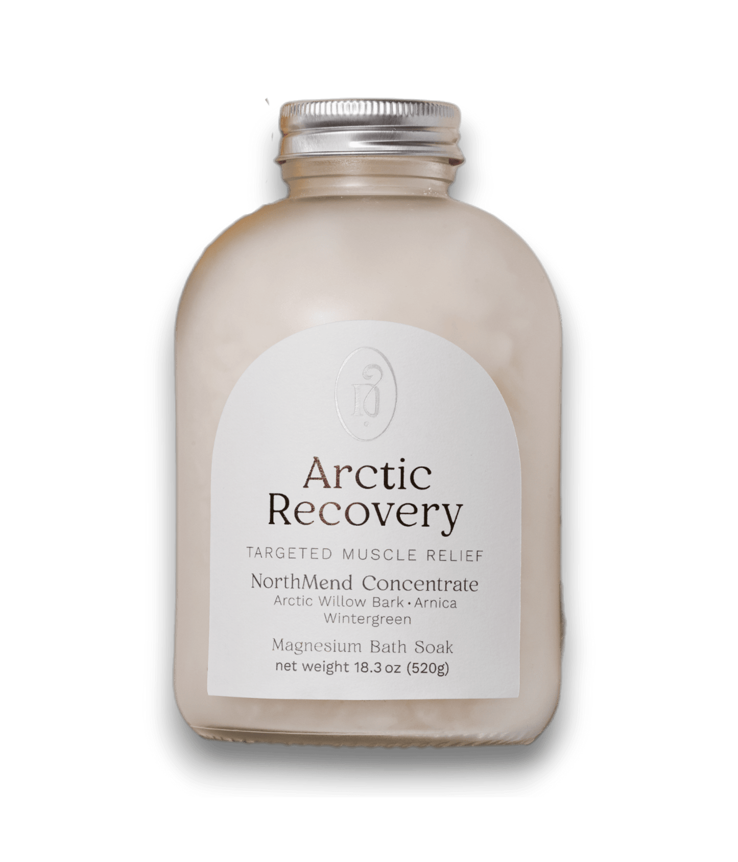 Arctic Recovery NorthMend soak with White Willow Bark and Arnica for acute muscle injury and anti-inflammatory relief.