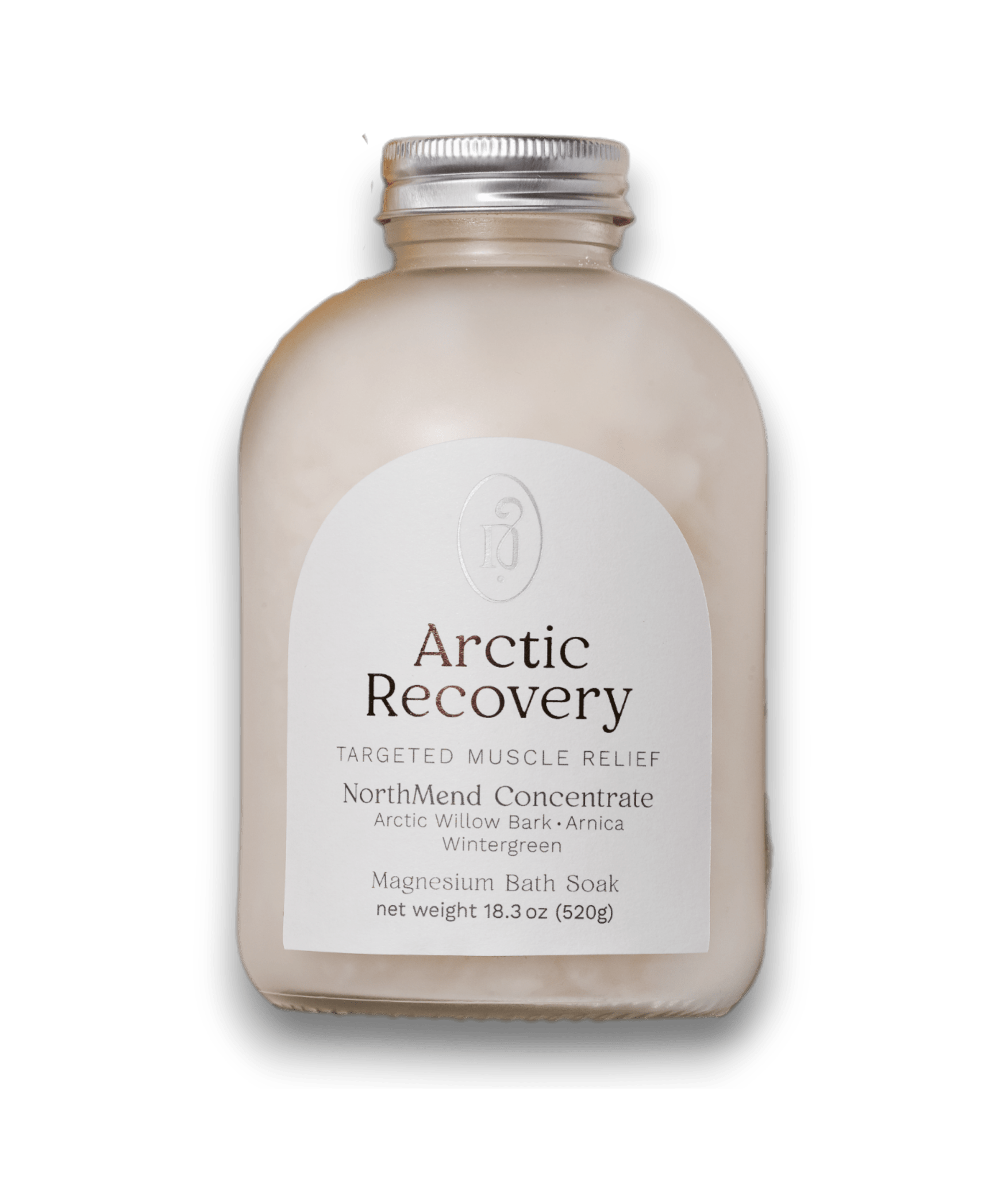 Arctic Recovery NorthMend soak with White Willow Bark and Arnica for acute muscle injury and anti-inflammatory relief.