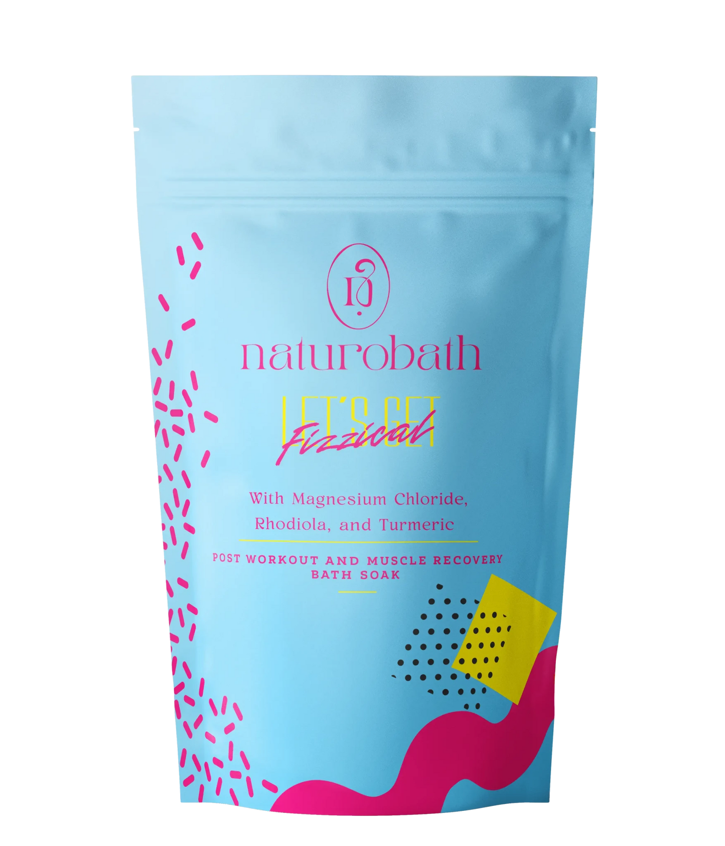 Let’s Get Fizzical magnesium chloride soak with Rhodiola and Turmeric for deep tissue recovery, stress regulation, and post-workout fatigue.