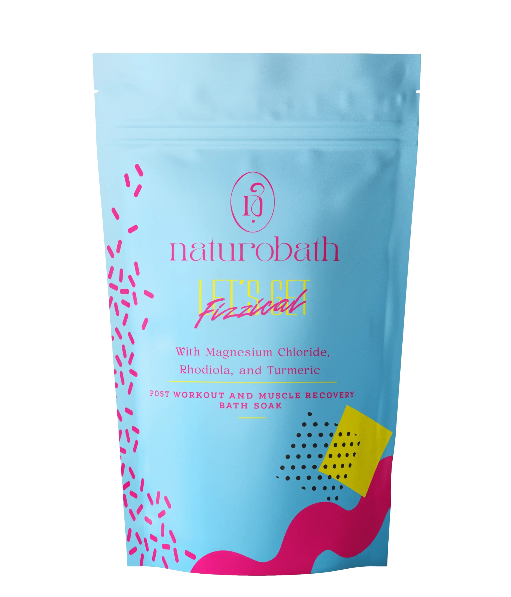 Let’s Get Fizzical magnesium chloride soak with Rhodiola and Turmeric for deep tissue recovery, stress regulation, and post-workout fatigue.
