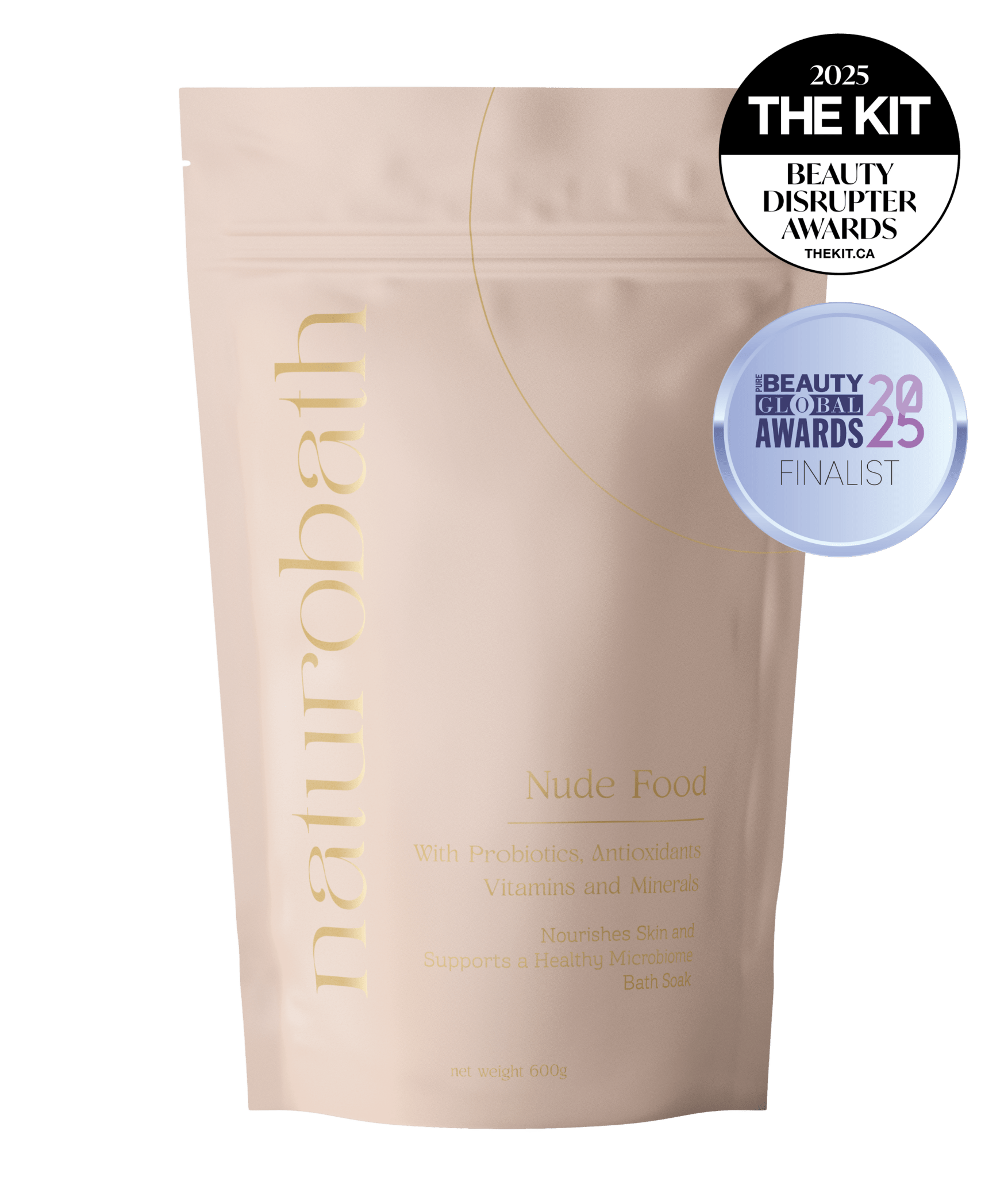 Nude Food synbiotic probiotic soak with Inulin, Lactobacillus, and Oatmeal to fortify the skin barrier and soothe sensitive, eczema-prone skin.