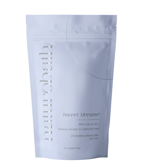 Sweet Dreamer mineral soak, infused with a calming, aromatic blend for your evening wind-down