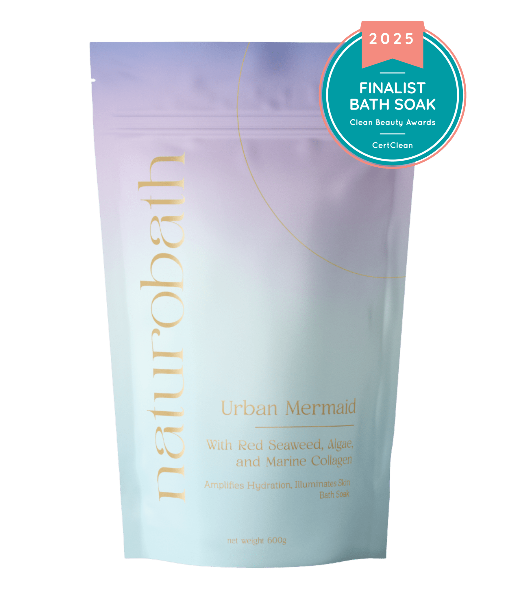Urban Mermaid marine collagen soak with Red Seaweed and Algae (Vit C/B) to support skin elasticity, brightening, and anti-aging glow.